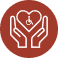 Icon of a hands open toward a heart with the international symbol of access inside.